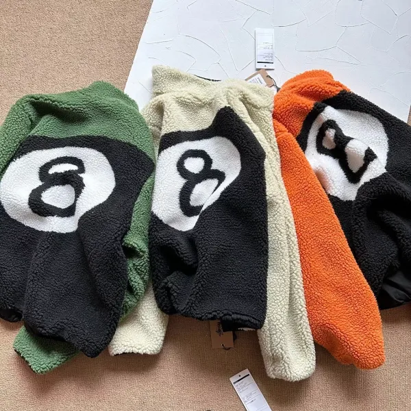 Design 8-Ball Sherpa Jacket Beige and Black Outerwear - 65