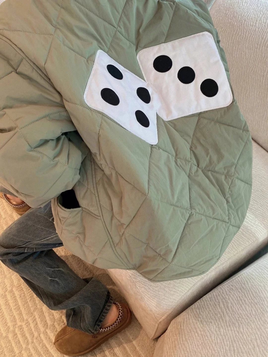 Design Dice Print Quilted Two-Tone Bomber Jacket Outerwear Jacket - 19