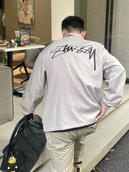 Stussy Script Logo Coach Jacket Beige Outerwear - 13