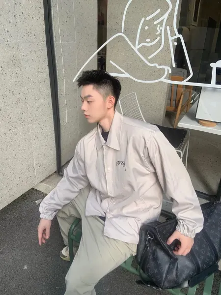 Stussy Script Logo Coach Jacket Beige Outerwear - 21
