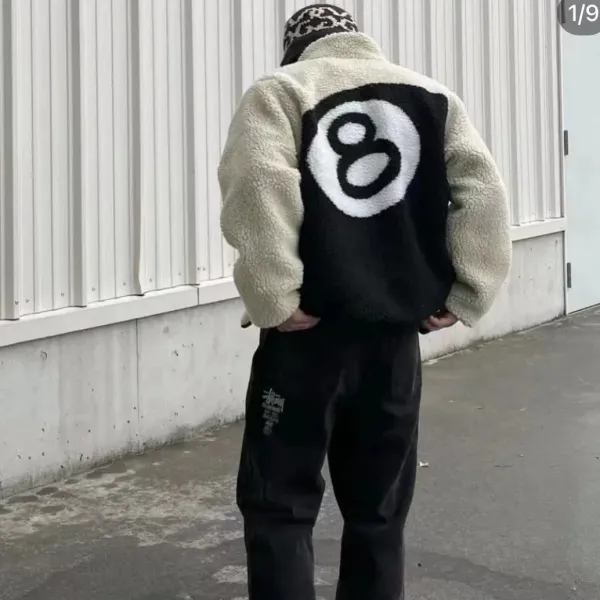 Design 8-Ball Sherpa Jacket Beige and Black Outerwear - 19