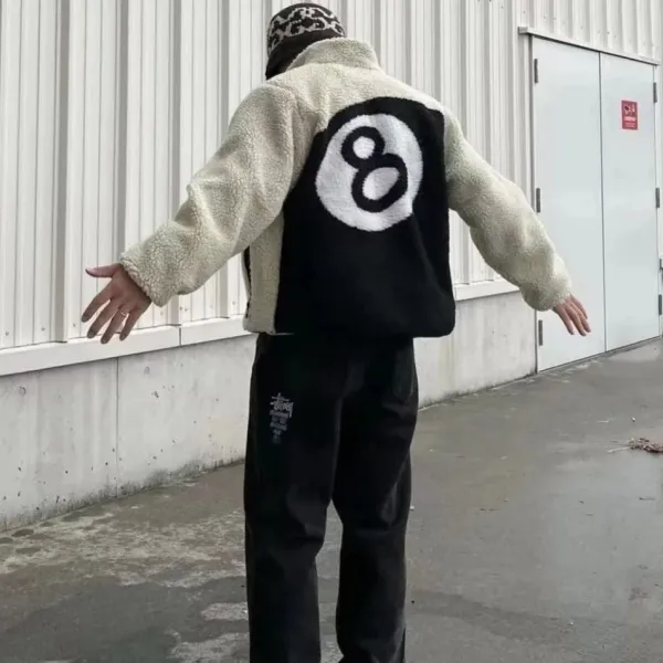 Design 8-Ball Sherpa Jacket Beige and Black Outerwear - 20