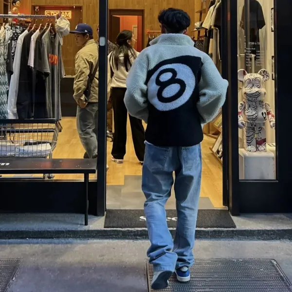 Design 8-Ball Sherpa Jacket Beige and Black Outerwear - 22