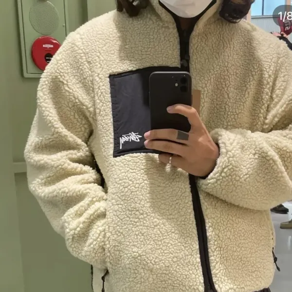 Design 8-Ball Sherpa Jacket Beige and Black Outerwear - 26