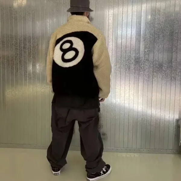 Design 8-Ball Sherpa Jacket Beige and Black Outerwear - 33
