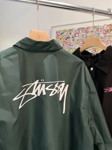 Stussy Script Logo Coach Jacket Forest Green Outerwear - 16