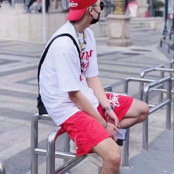 Stussy Logo Print Nylon Shorts Red - 14