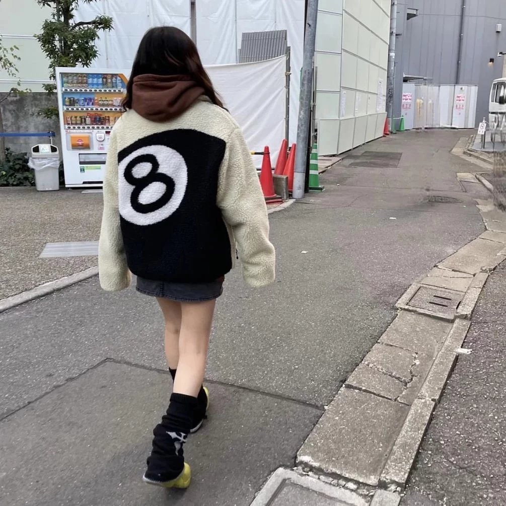 Design 8-Ball Sherpa Jacket Beige and Black Outerwear - 49