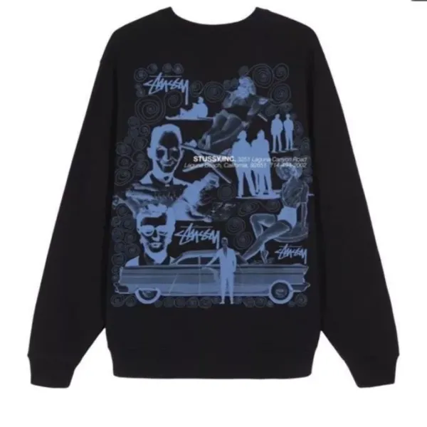 Stussy Graphic Print Black Crewneck Sweatshirt Hoodie - 12