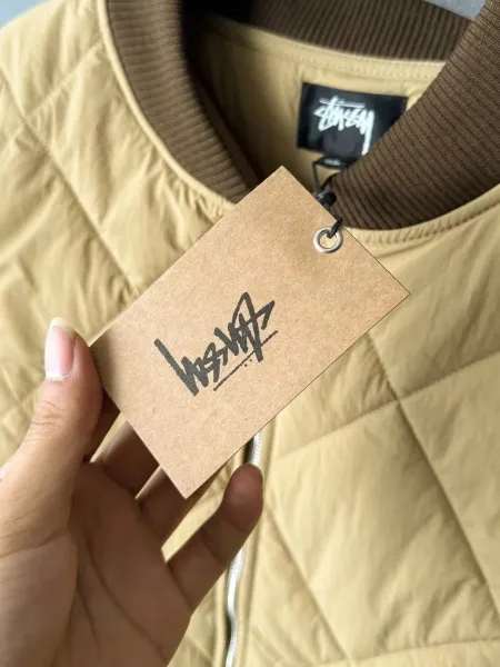 Stussy 8-Ball Quilted Bomber Jacket Beige and Olive Green Outerwear Jacket - 13