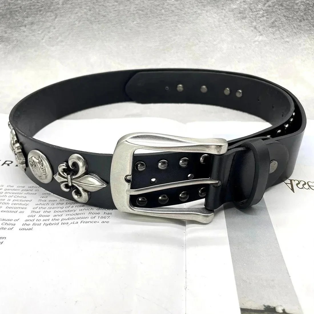 [Pin Buckle Double-Row] Cro CH Saint Sword Heart Leather Belt SKU image