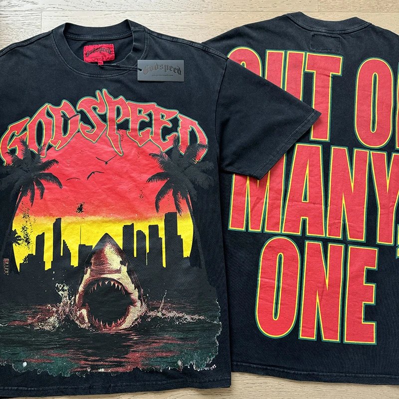Godspeed Shark Sunset Graphic T-Shirt Black