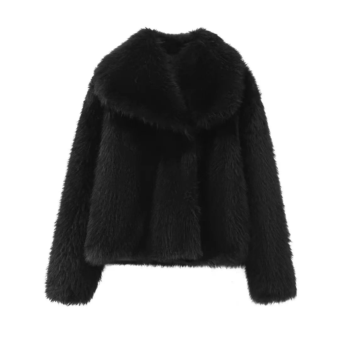 Design Faux Fur Hooded Coat Black Outerwear Outerwear.coat