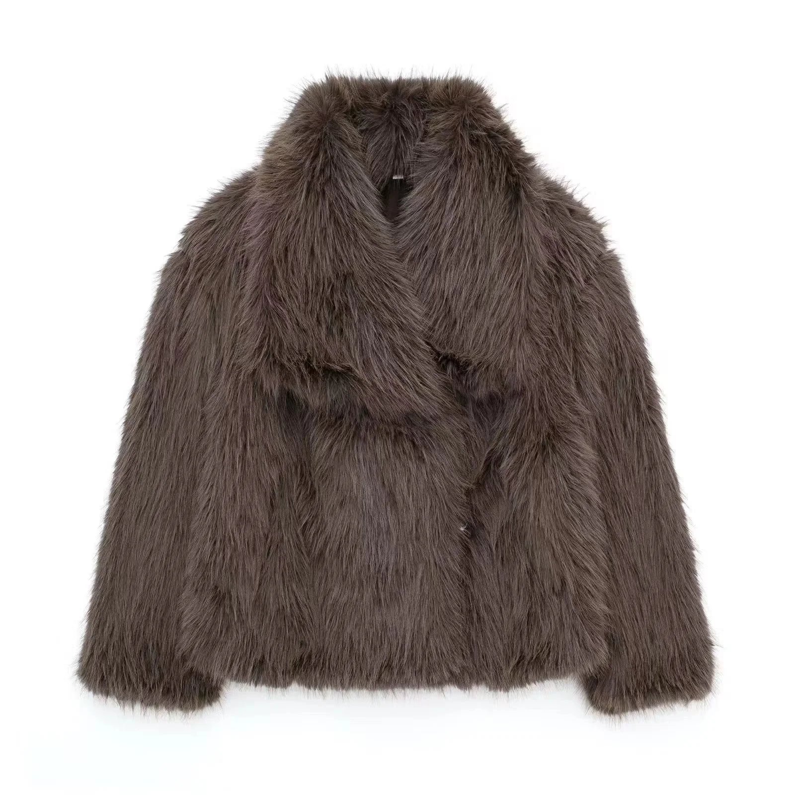 Design Faux Fur Coat in Dark Brown Outerwear.coat