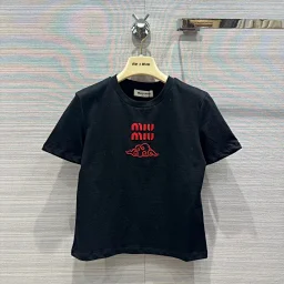 thumbnail for Black, white and red original quality 24 early spring limited new product super exquisite flip cloud embroidered short-sleeved T-shirt