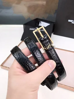 thumbnail for Women's belt belt plain calfskin imported from Italy, Y original molded vintage gold buckle, size: 2.0cm fashionable and versatile.