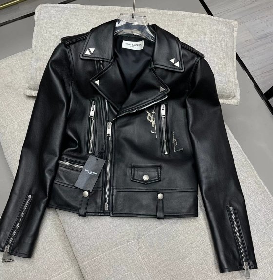 SLP Early Fall New Arrival Genuine Lambskin Leather Jacket for Women! Short, Slim-Fit Biker Jacket, Outerwear, Original Logo Hardware, Must-Have Cool Statement Piece! Sizes S M L XL, Order Your Usual Size!