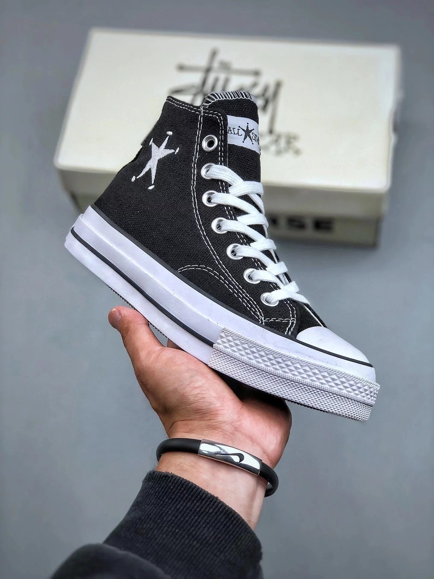 Stussy x Converse Chuck Taylor All Star 70s High Top Canvas Sneakers - Anti-Slip & Durable, Unisex, Black & White, A01765C, Sizes 35-44