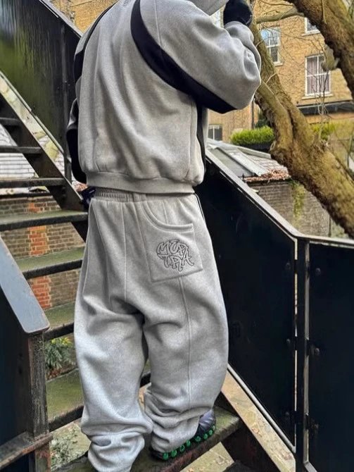 跨境mertra拼接刺绣卫衣卫裤男美式复古宽松男士高街潮牌嘻哈套装 3