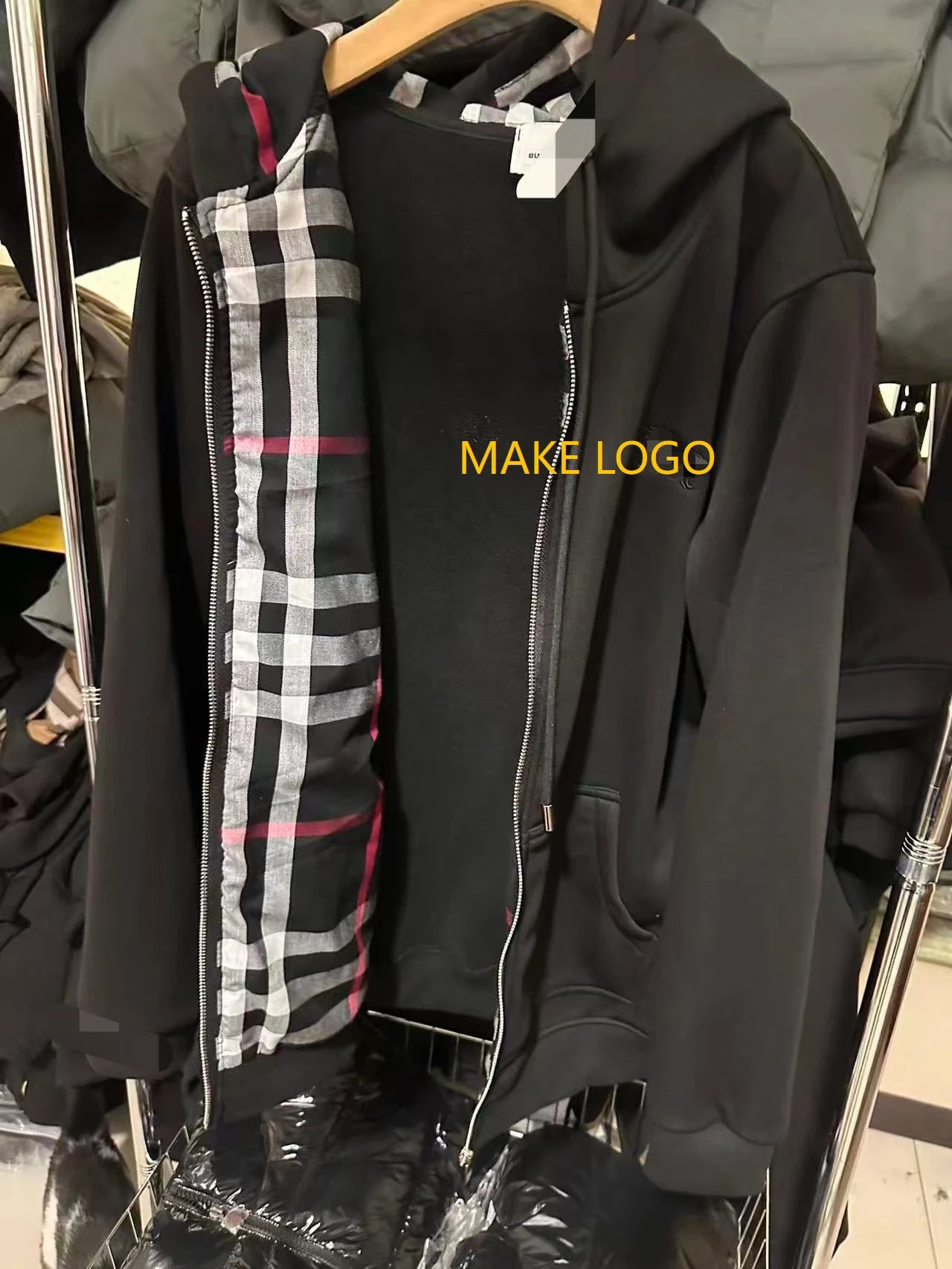 跨境欧美B家同款英伦连帽男款卫衣秋冬夹克可加刺绣logo黑色灰色 4