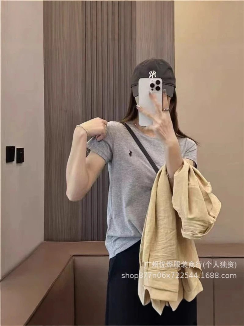 跨境外贸夏季圆领小马刺绣t恤男女同款纯棉短袖宽松休闲百搭R上衣 4