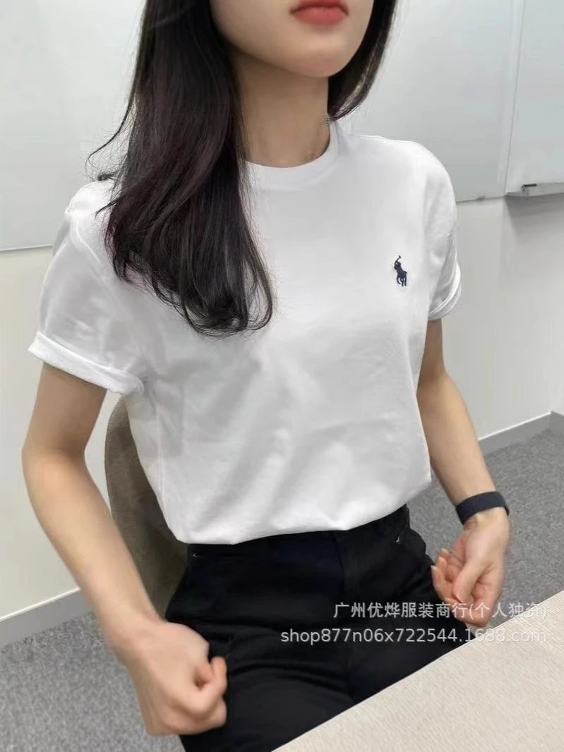 跨境外贸夏季圆领小马刺绣t恤男女同款纯棉短袖宽松休闲百搭R上衣 3
