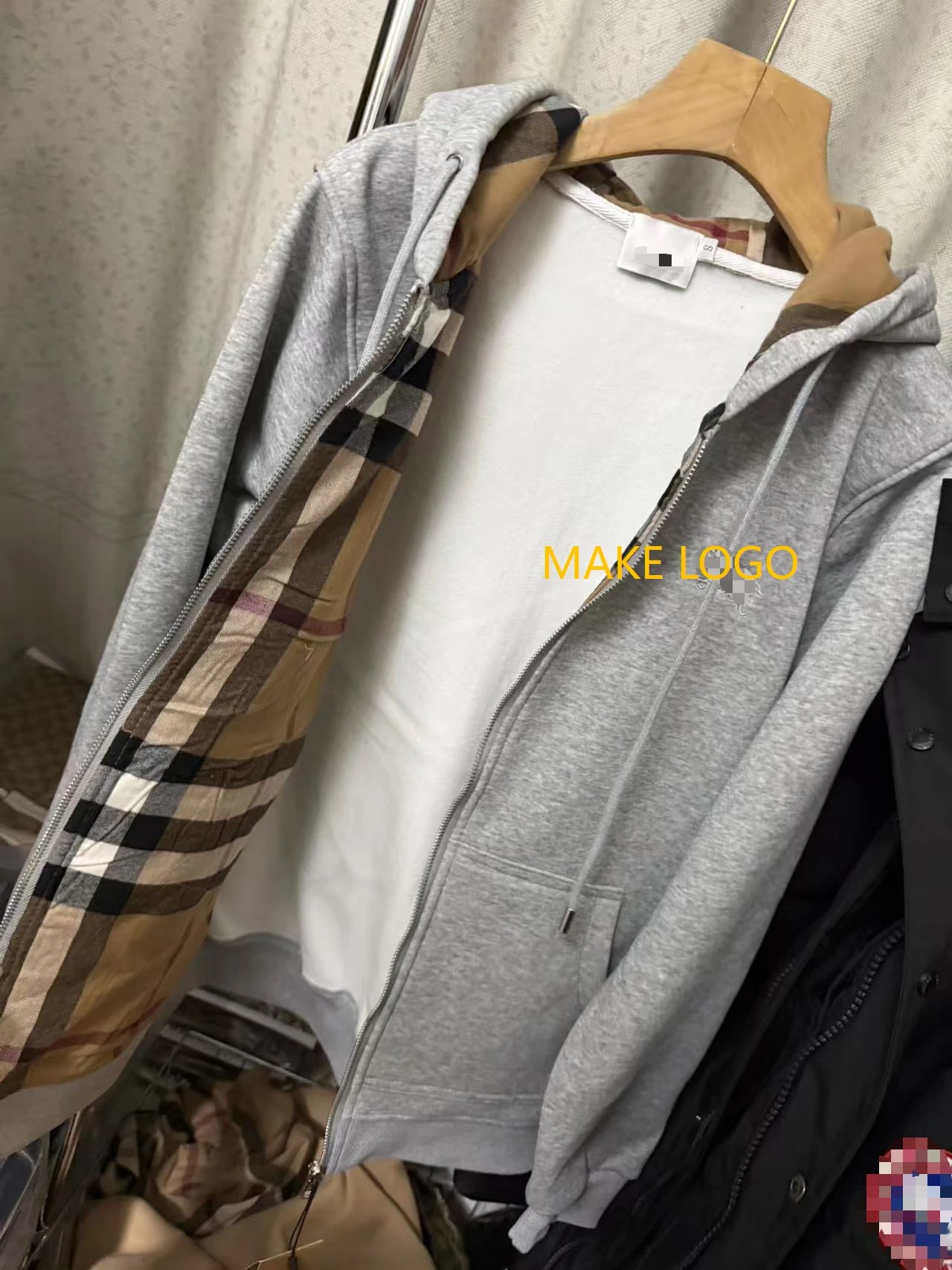 跨境欧美B家同款英伦连帽男款卫衣秋冬夹克可加刺绣logo黑色灰色 2