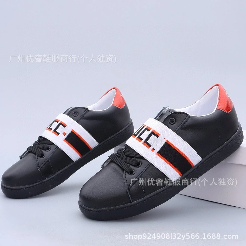Gucci Ace Leather Low Elastic Band Logo Black