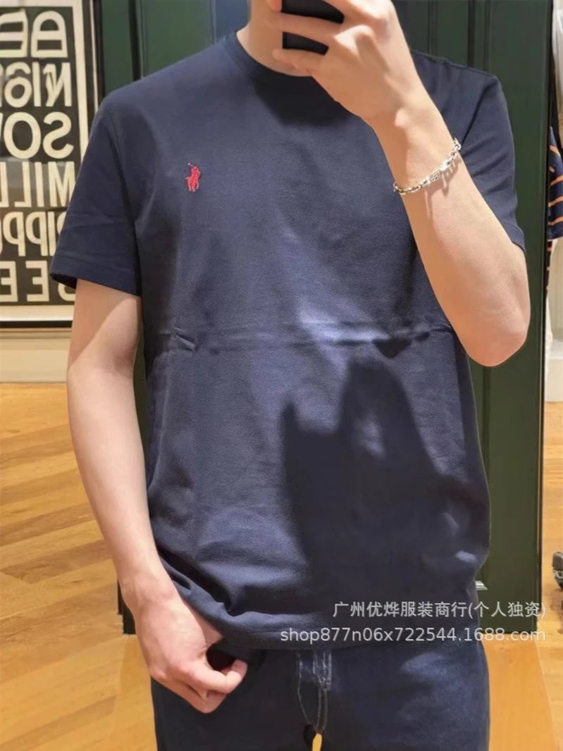 跨境外贸夏季圆领小马刺绣t恤男女同款纯棉短袖宽松休闲百搭R上衣 2
