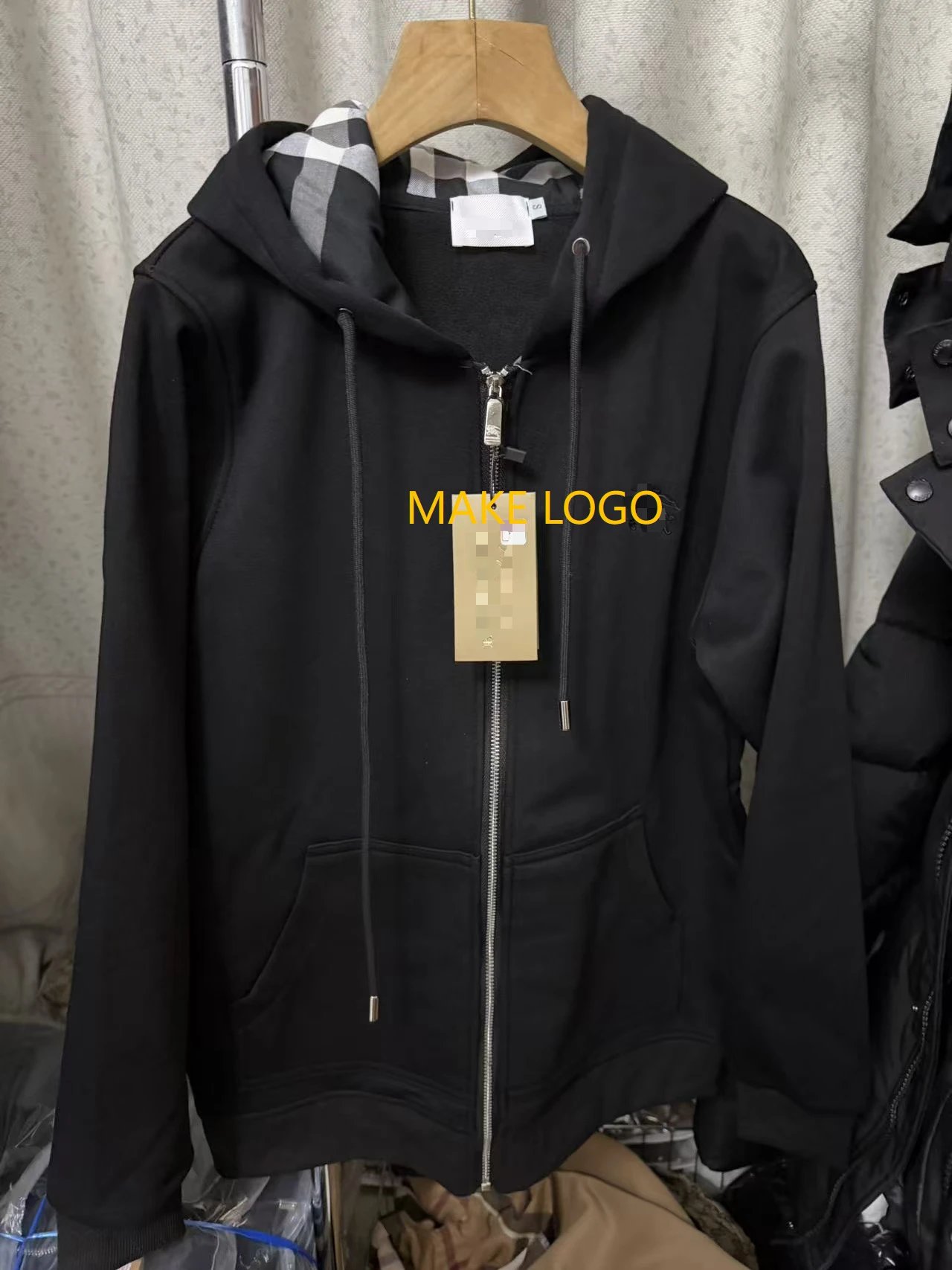 跨境欧美B家同款英伦连帽男款卫衣秋冬夹克可加刺绣logo黑色灰色 3