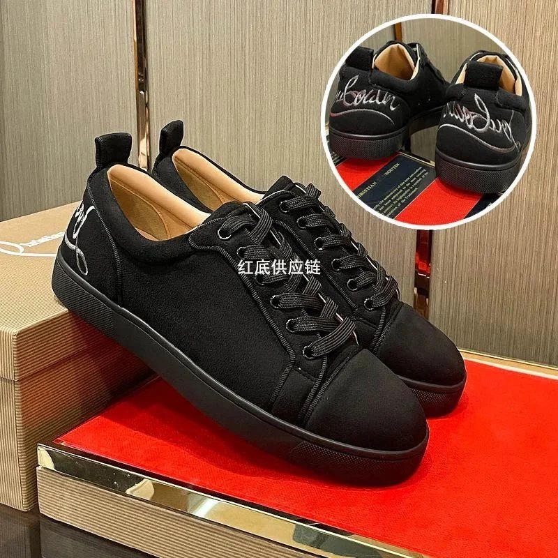 Black Suede with White Embroidery