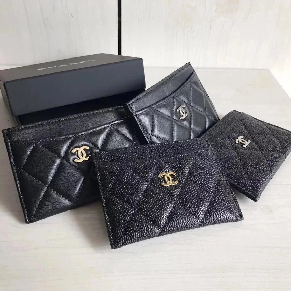 Top tier! Fragrant CC diamond grid caviar pattern cowhide sheepskin one page paper style women's card bag real pickup clip diamond grid