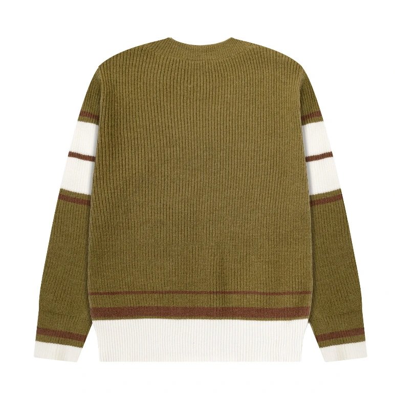 Design Heart-Embellished V-Neck Ribbed Sweater Olive Green - 6