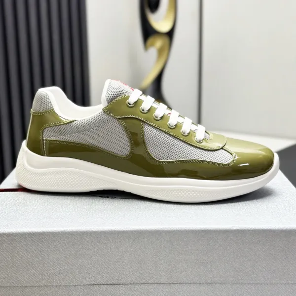 Prada Linea Rossa Nylon and Patent Leather Sneakers Olive Green - 1