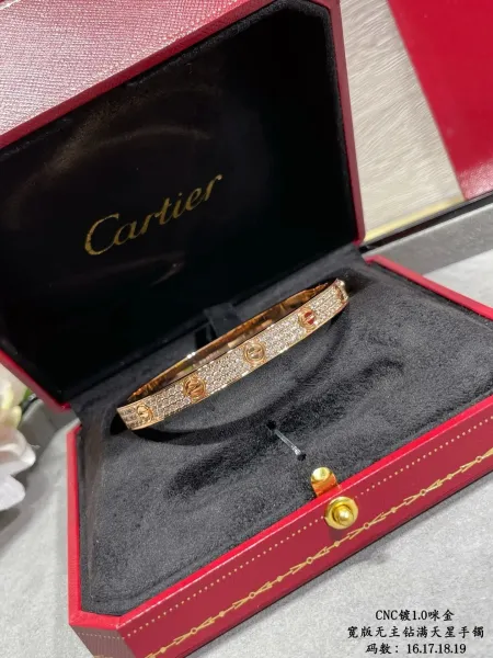 Cartier Love Bracelet Wide Full-Pave Diamond Rose Gold Bangle - 1