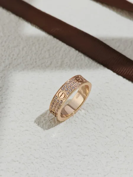Cartier Love Paved Rose Gold Diamond Ring - 1