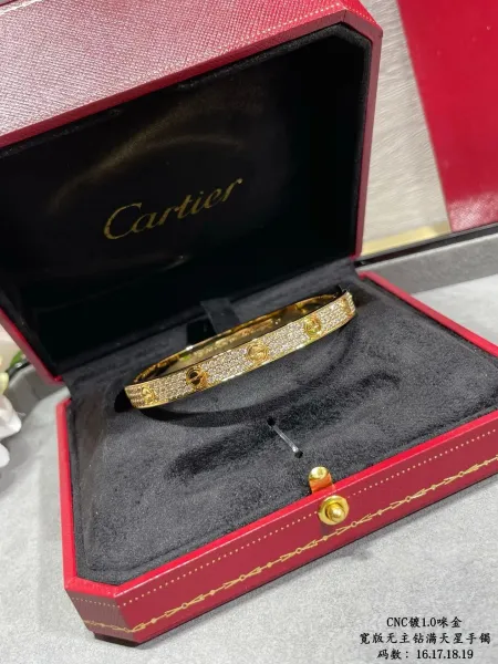 Cartier Love Wide Bracelet Full Pave Diamond Yellow Gold Bracelet - 1