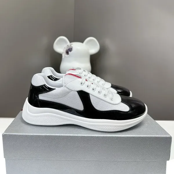Prada Re-Nylon Runner White Black Patent Sneakers - 1