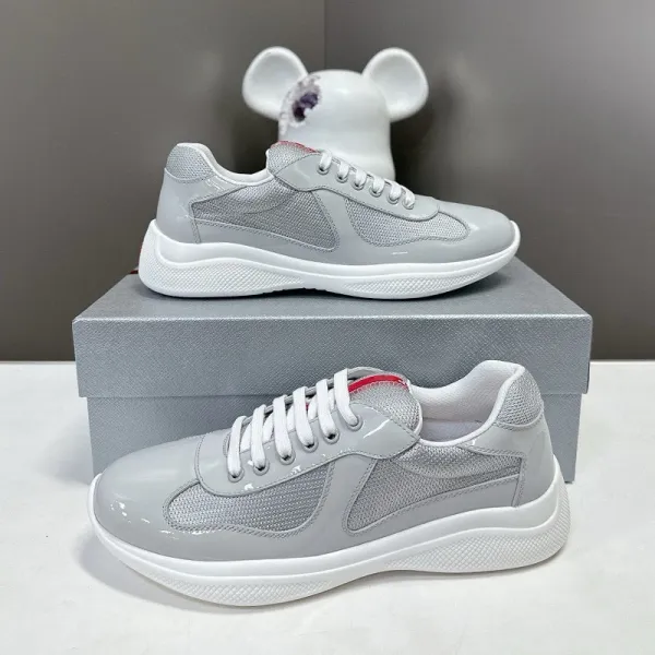 Prada Re-Nylon Runner Gray Patent Mesh Sneakers - 1