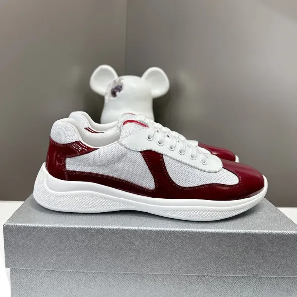 Prada Re-Nylon Runner Burgundy and White Sneakers - 1
