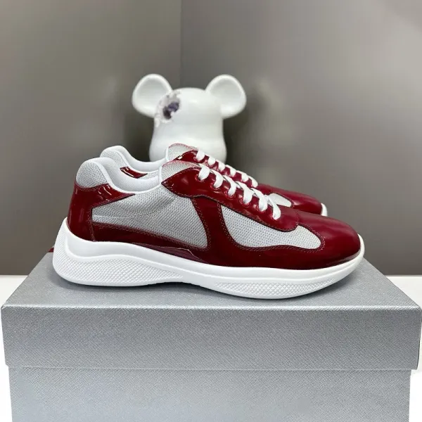Prada Re-Nylon Runner Burgundy and White Sneakers - 1