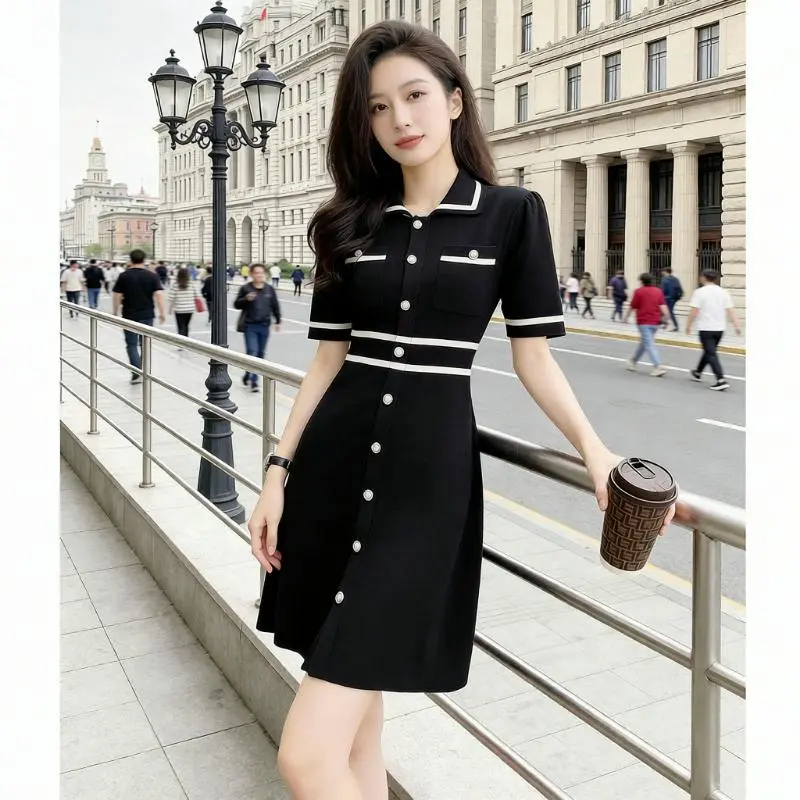 Summer new French style fashionable little fragrance style splicing ice silk ice hemp atmospheric dress