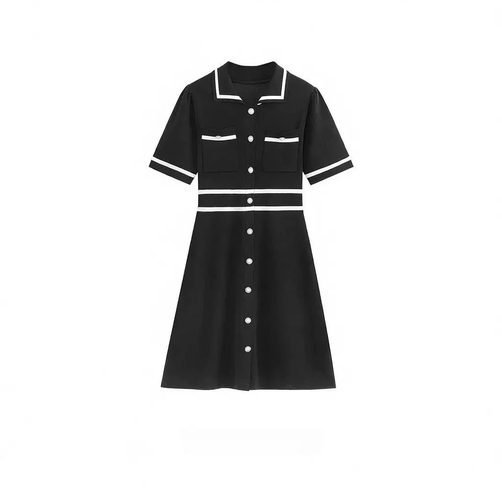 Summer new French style fashionable little fragrance style splicing ice silk ice hemp atmospheric dress