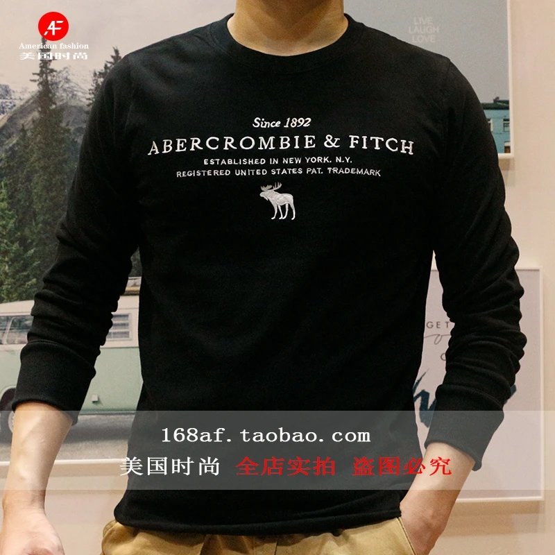 Men's Long Sleeve T-Shirt - New Fall Style, Pure Cotton, Gold Deer Embroidery, Casual Base Layer, Black Tee
