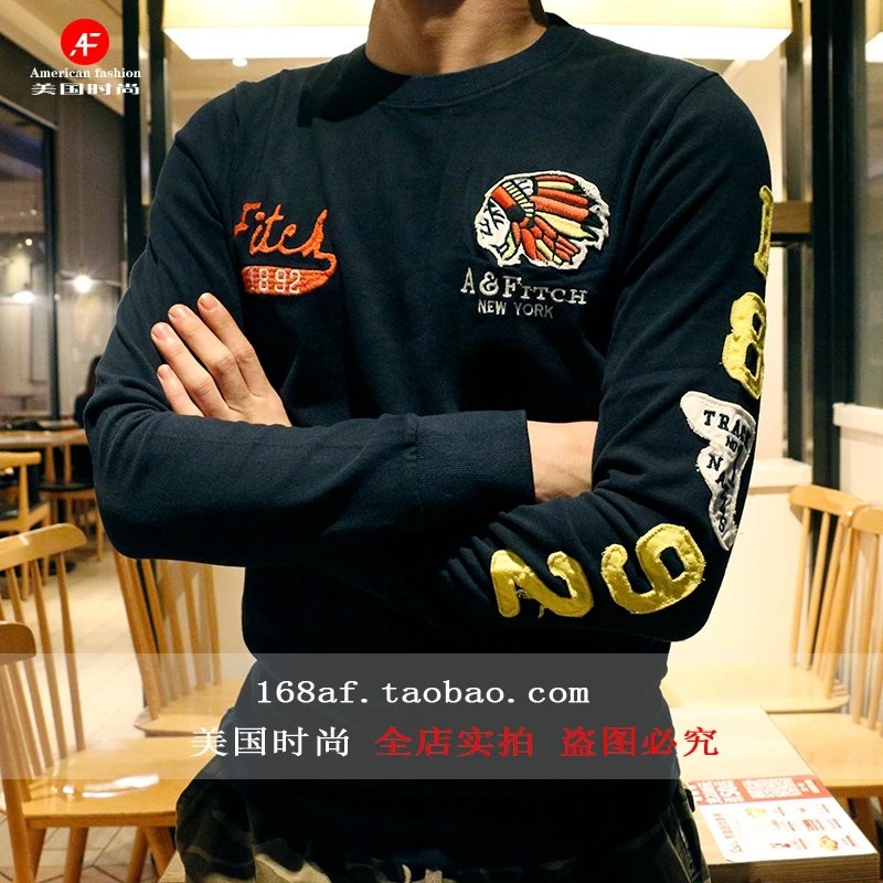 Clearance Sale - American Style AF Long Sleeve T-Shirt for Men - Slim Fit Crew Neck Pure Cotton Casual Undershirt with Native American Print