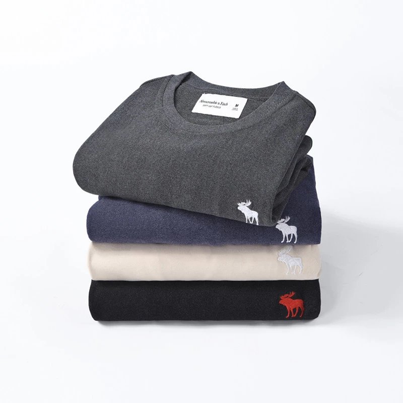 A&F Men's Long Sleeve T-Shirt Crew Neck Soft超柔 Cotton Casual Everyday Undershirt for Fall/Winter New Arrival in Big & Tall Sizes