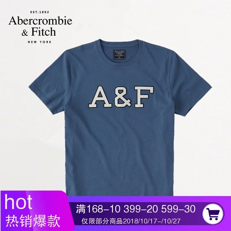 New Authentic A&F Men's Short Sleeve T-Shirt Moose Logo Summer Crew Neck Cotton Slim Fit Plus Size Tee