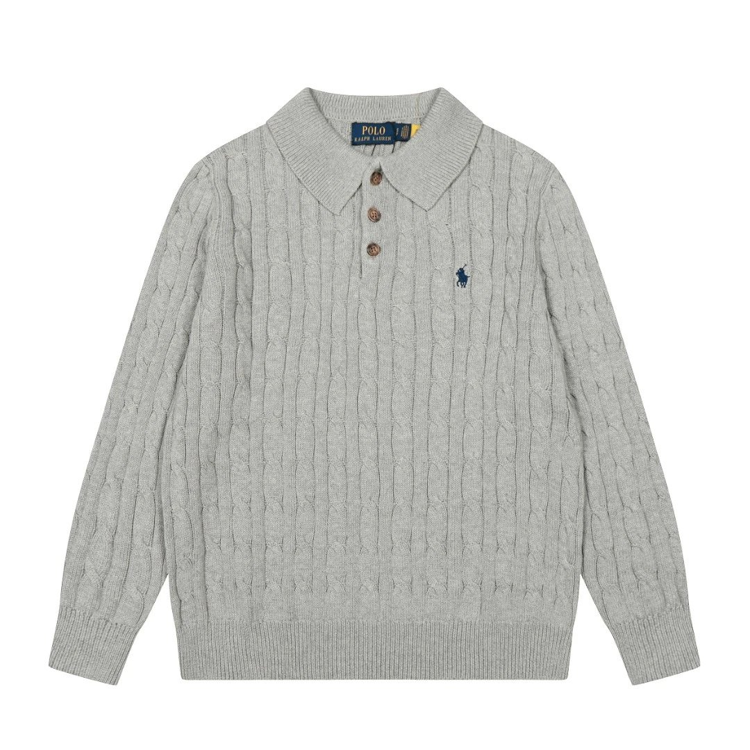 Ralph Lauren Grey Cable Knit Polo Sweater