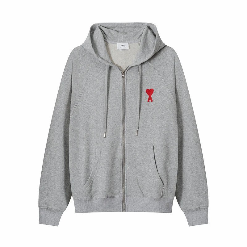 Ami Paris Grey Zip-Up Hoodie