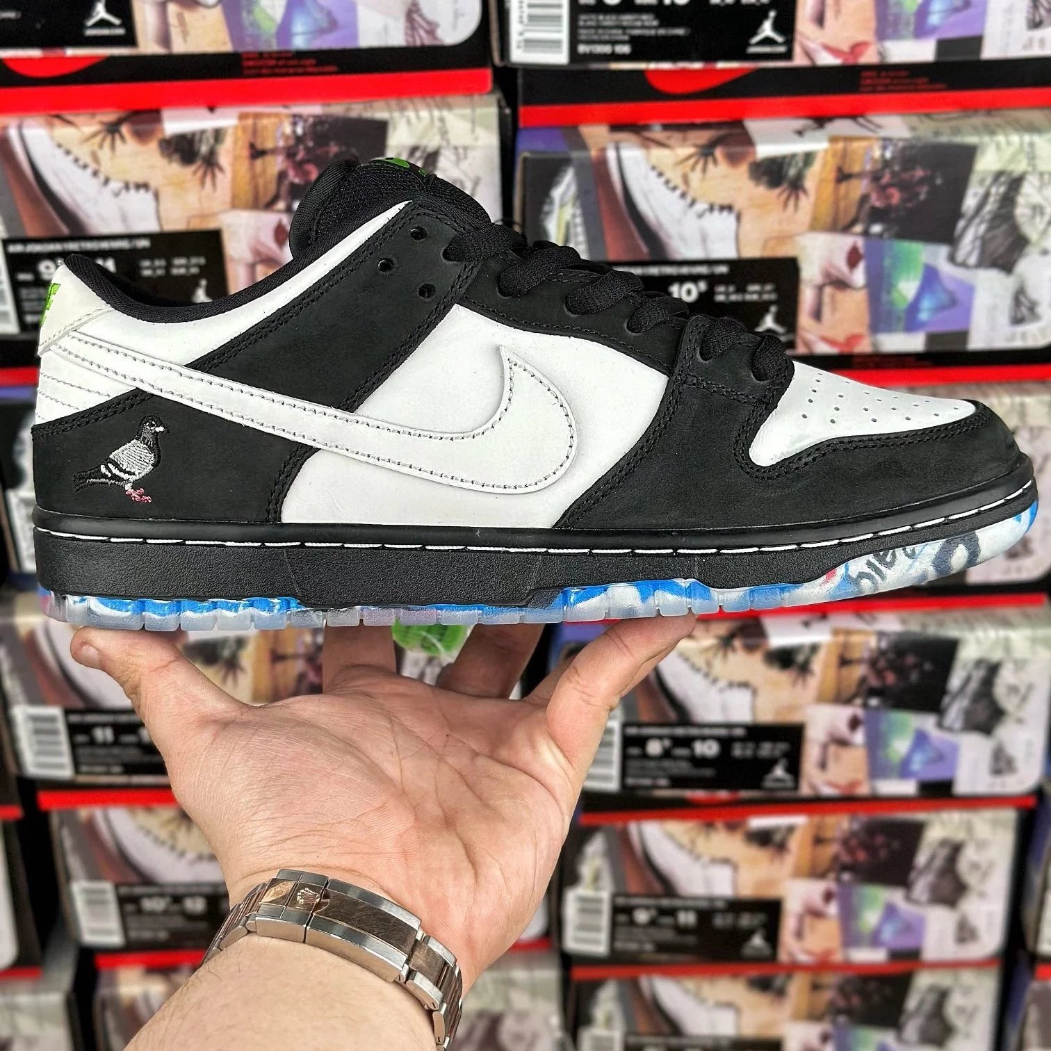 Chunky Dunky Shoes — Staple x Dunk Black and White Pigeon BV1 colorway — USFans Spreadsheet photo